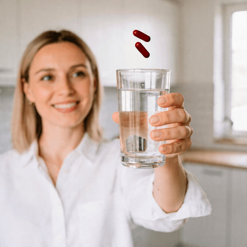 Mujer tomando Resalim antes de un consumo excesivo