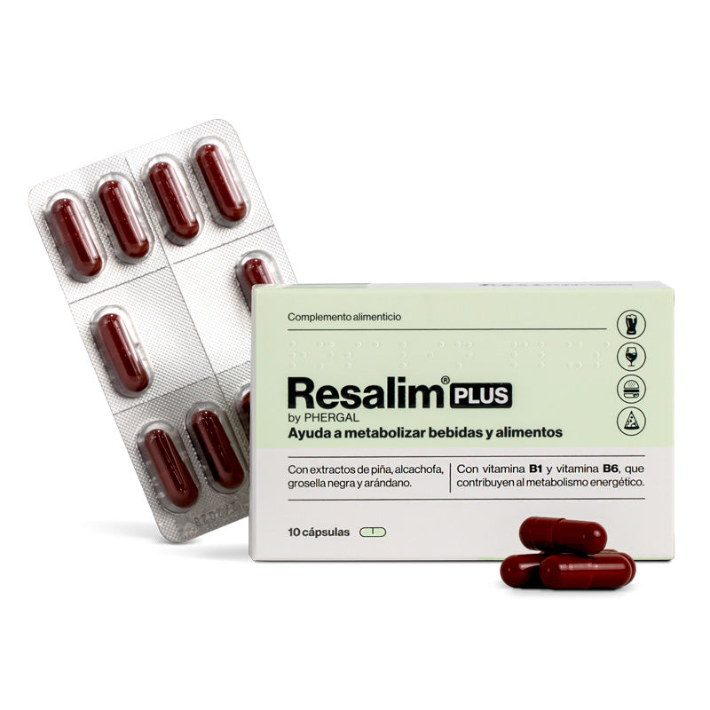 Caja de Resalim Plus con blister y pastillas